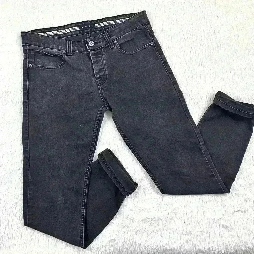 Massimo‎ Dutti Faded Black Midrise Button Fly Skinny Jeans